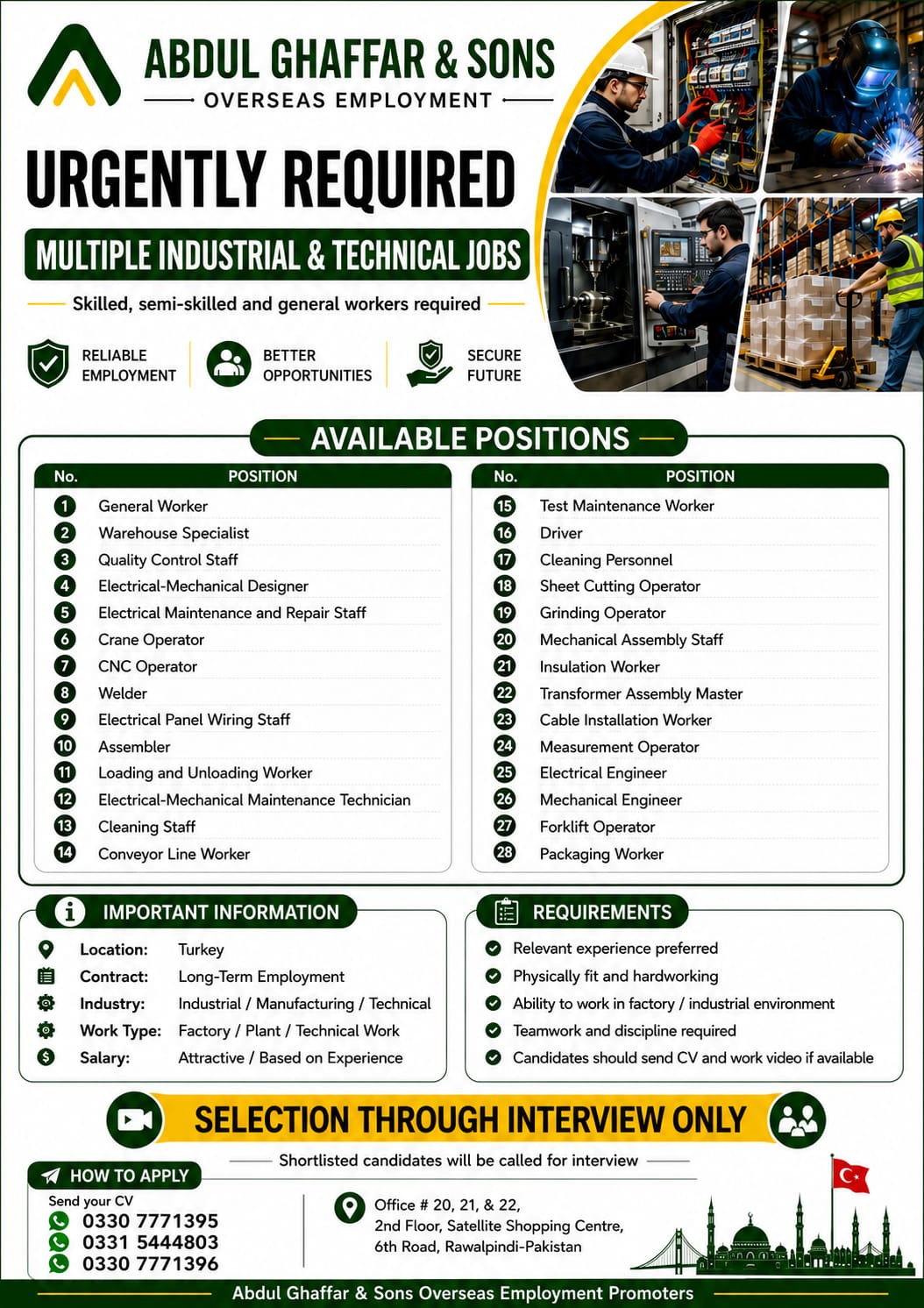 Turkey Jobs 2026 for Pakistani Workers Advertisement