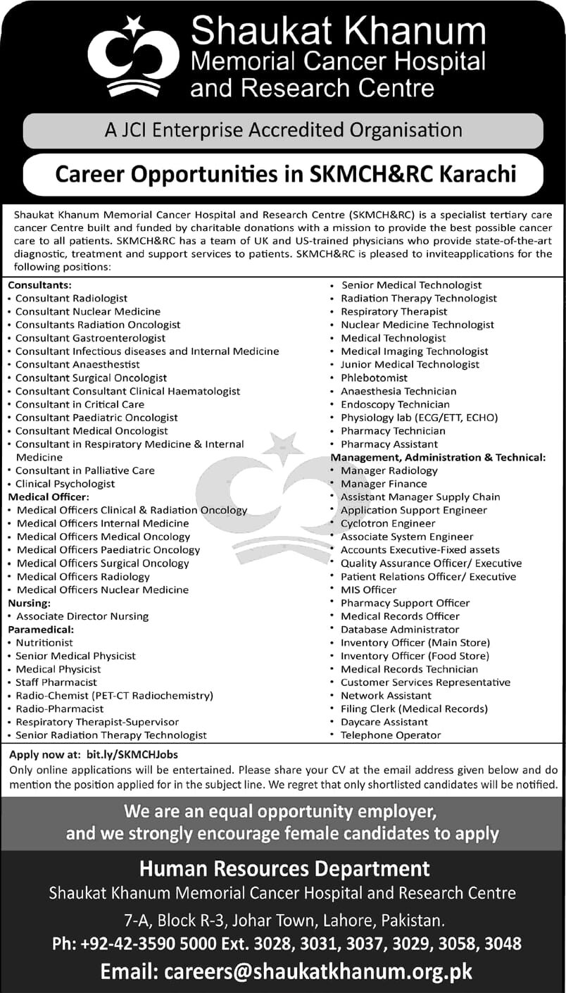 SKMCH Karachi Jobs 2026 – Shaukat Khanum Hospital Careers